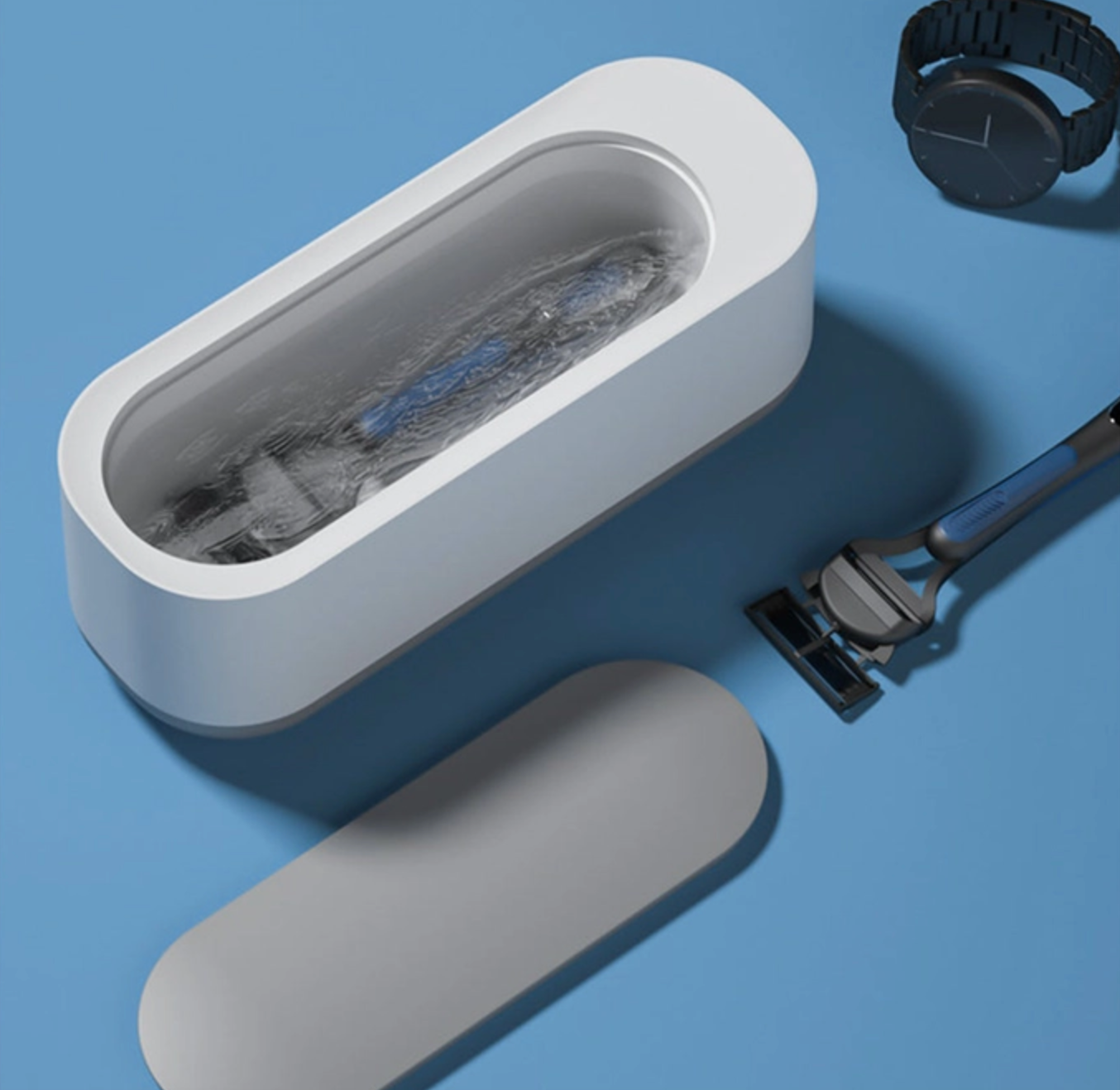 Ultrasonic Cleaner Tank Jewelry Watch Clean 300ML with glass cleaner concentrate and cloth.