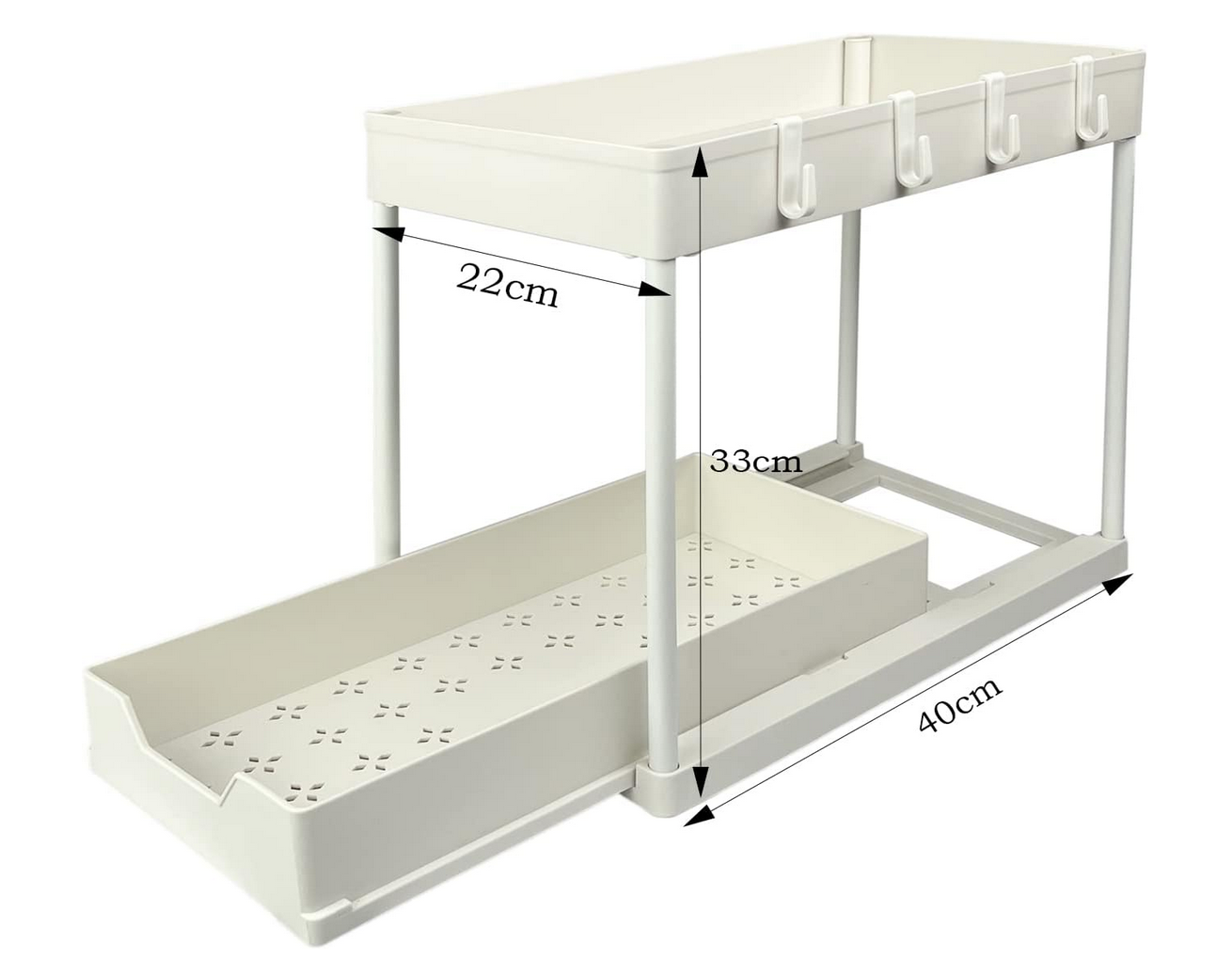 2 Tier Storage Shelf Sliding - Kitchen, Bathroom, Laundry.
